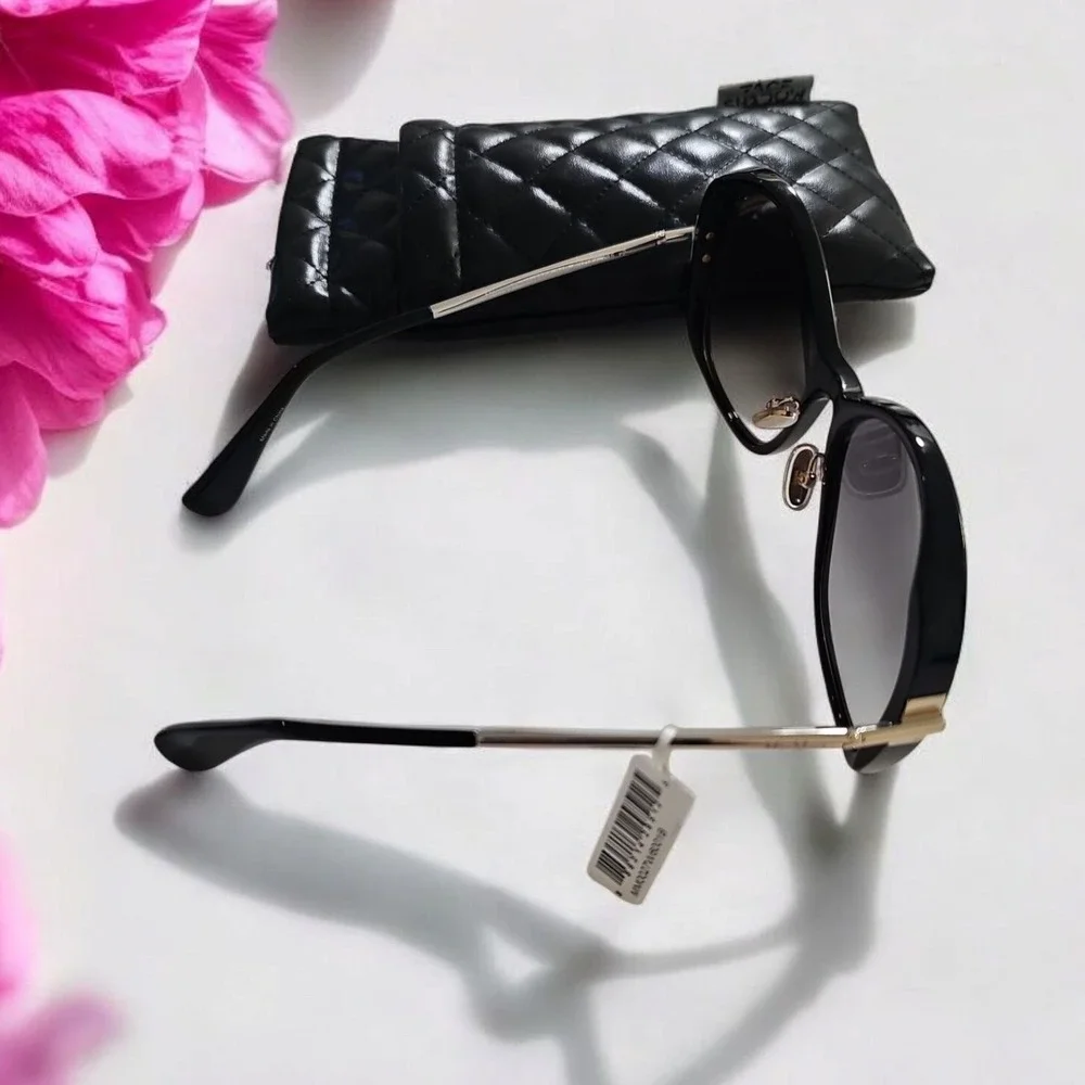 Max Mara Sunglasses Oversized Round Black Gold Designer‎ Frames Women NWT & Case